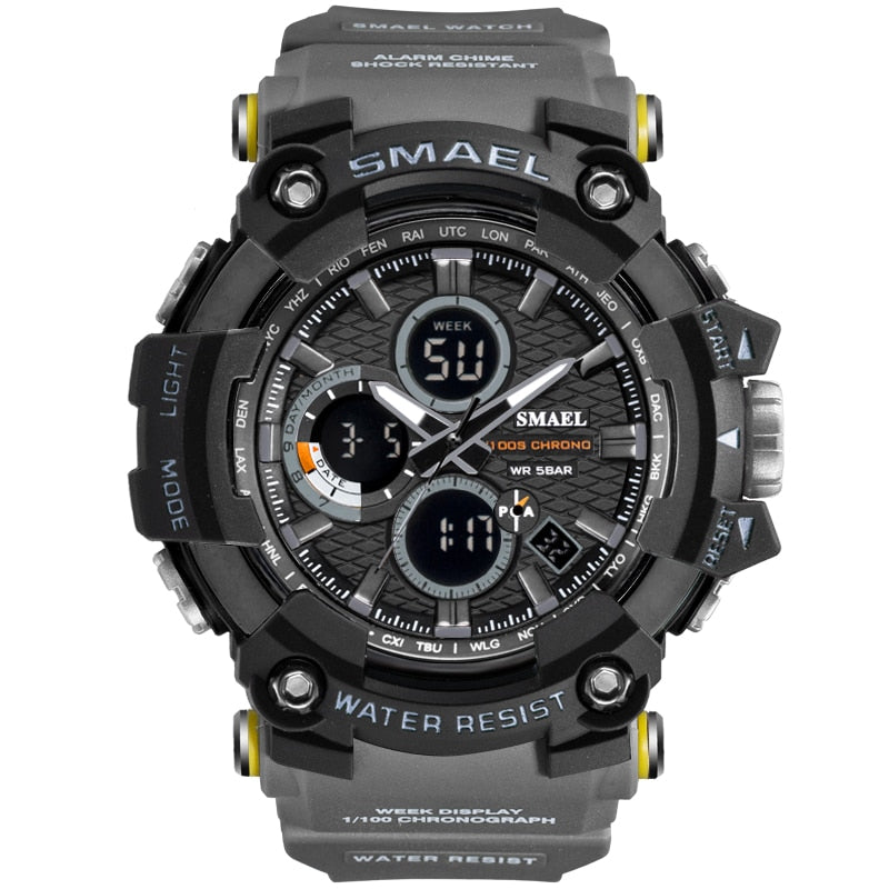 SMAEL 1802D Sport Watch Dual Time Men Watches 50m WaterproofMale Clock Military Watches for Men Shock Resisitant Sport Watches Gifts
