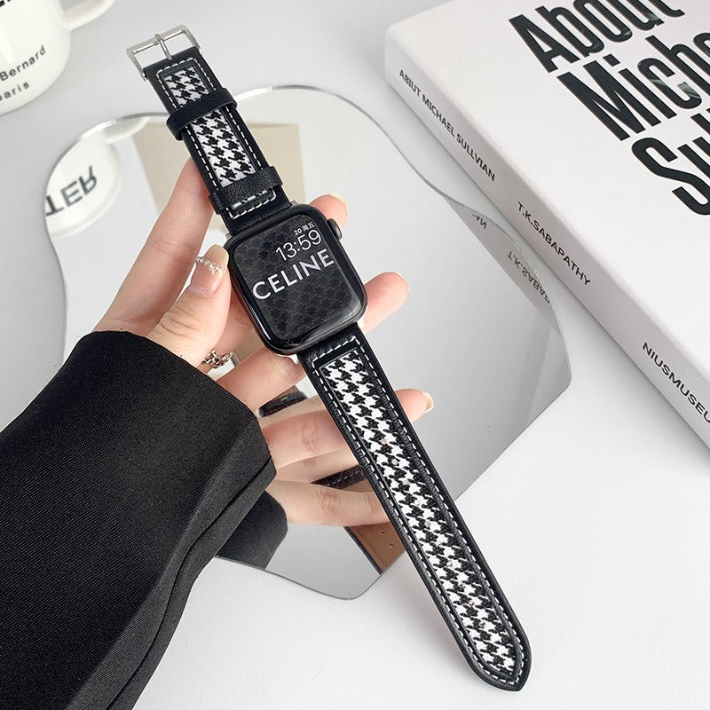 iwatch strap leather canvas plaid apple watch 44mm generation creative