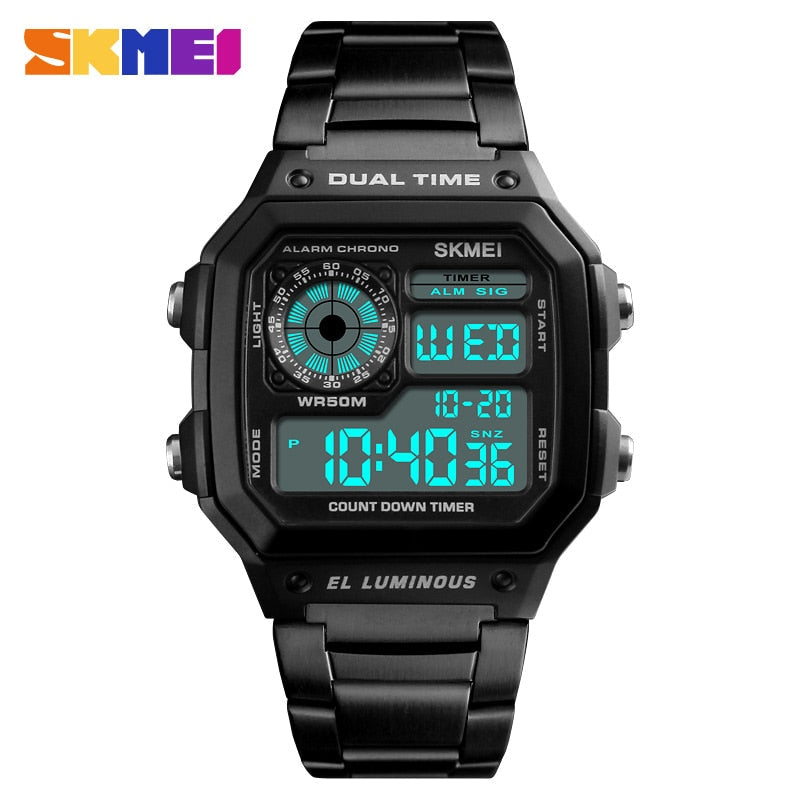 SKMEI 1335 Business Men Watches Waterproof Sport Watch Stainless Steel Digital Wristwatches Clock Relogio Masculino Erkek Kol Saati
