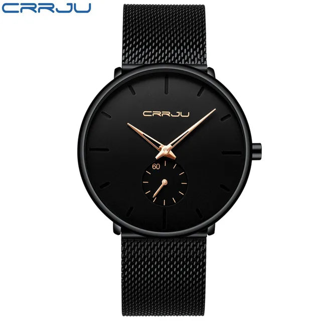 Crrju Mens Watches Top Brand Luxury Quartz Watch Men Casual Slim Mesh Steel Waterproof Sport Watch Relogio Masculino