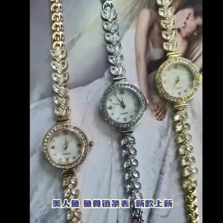New Diamond Mermaid Fishbone Hand Chain Watch Fashionable Style Fishbone Chain Women's Watch