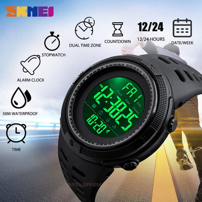 SKMEI 1251 Fashion Outdoor Sport Watch Men Multifunction Watches Alarm Clock Chrono 5Bar Waterproof Digital Watch reloj hombre
