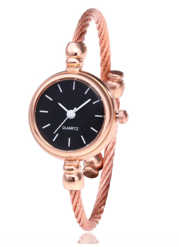 Women's Watches Bracelet Style Opening Simple Retro Art Fashion Watches Women's Fashion Quartz Watch Relogio Feminino Rose gold belt
