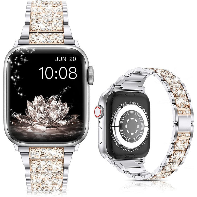 Suitable For iwatch Watchband Three Beads Diamond Inlaid Zinc Alloy Apple Watchband Apple Watchband