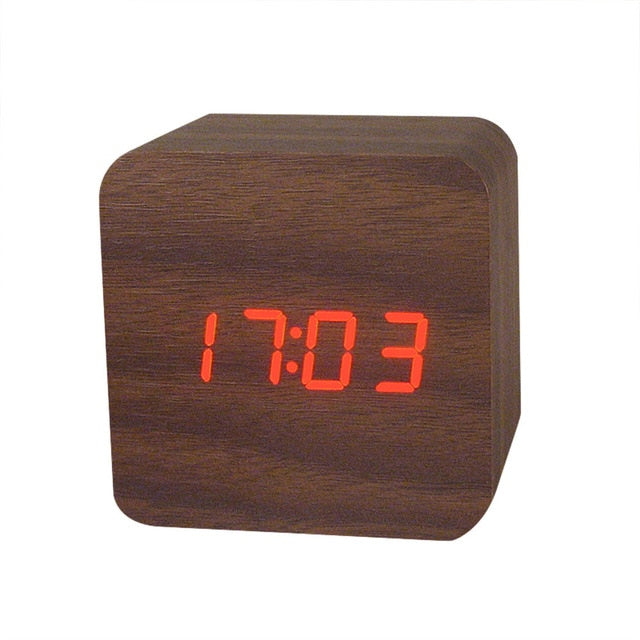 MINI Wooden LED Alarm Clocks Temperature Electronic Clock Sounds Control Digital LED Display Desktop Calendar Table clock 1O18