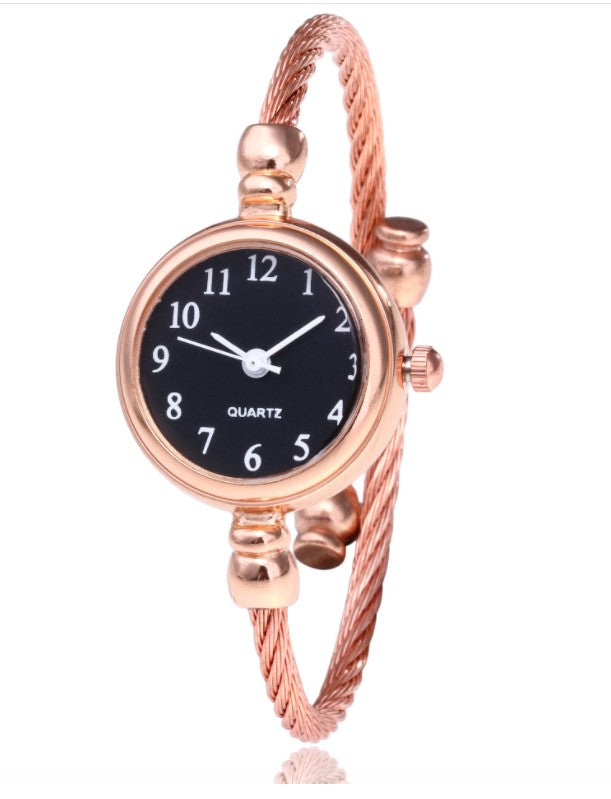 Women's Watches Bracelet Style Opening Simple Retro Art Fashion Watches Women's Fashion Quartz Watch Relogio Feminino Rose gold belt