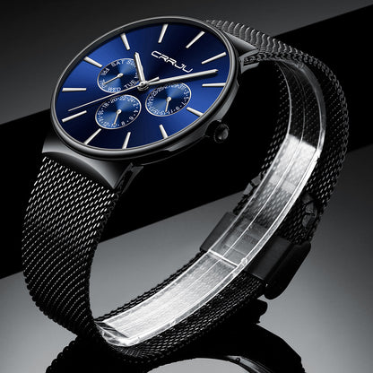 CRRJU Top Brand Luxury Men Watches Waterproof Ultra Thin Date Wrist Watch Male Mesh Strap Casual Quartz Clock