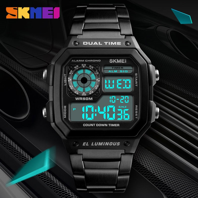 SKMEI 1335 Business Men Watches Waterproof Sport Watch Stainless Steel Digital Wristwatches Clock Relogio Masculino Erkek Kol Saati