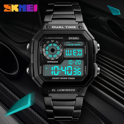 SKMEI 1335 Business Men Watches Waterproof Sport Watch Stainless Steel Digital Wristwatches Clock Relogio Masculino Erkek Kol Saati