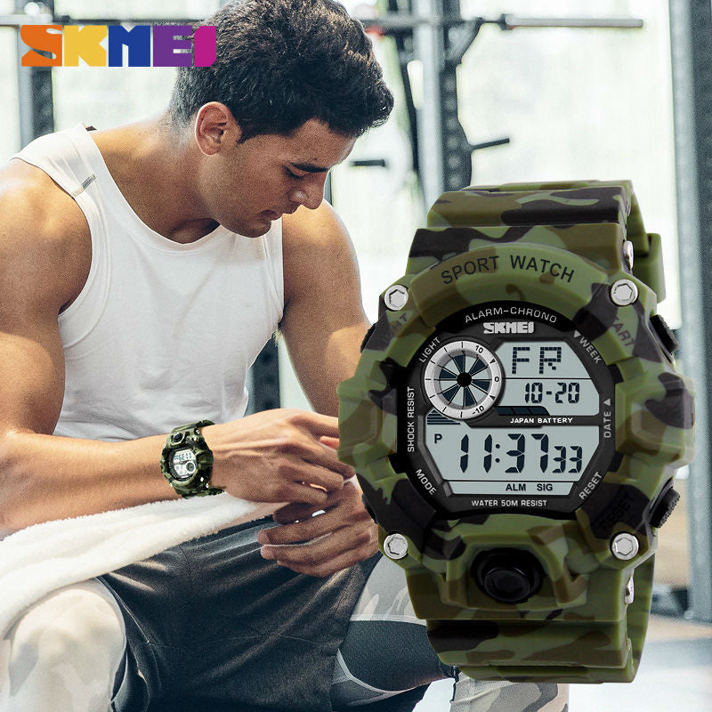 SKMEI 1019 Outdoor Sport Watch Men Alarm Clock 5Bar Waterproof Military Watches LED Display Shock Digital Watch Reloj Hombre