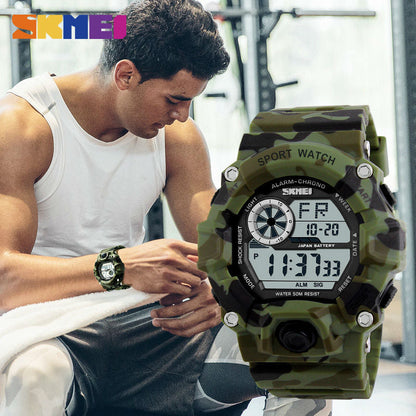 SKMEI 1019 Outdoor Sport Watch Men Alarm Clock 5Bar Waterproof Military Watches LED Display Shock Digital Watch Reloj Hombre