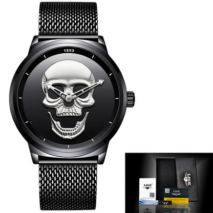 LIGE Simple Skull Stereoscopic Watch