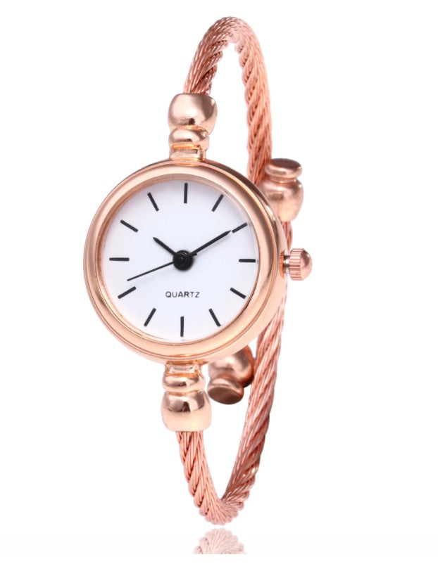 Women's Watches Bracelet Style Opening Simple Retro Art Fashion Watches Women's Fashion Quartz Watch Relogio Feminino Rose gold belt