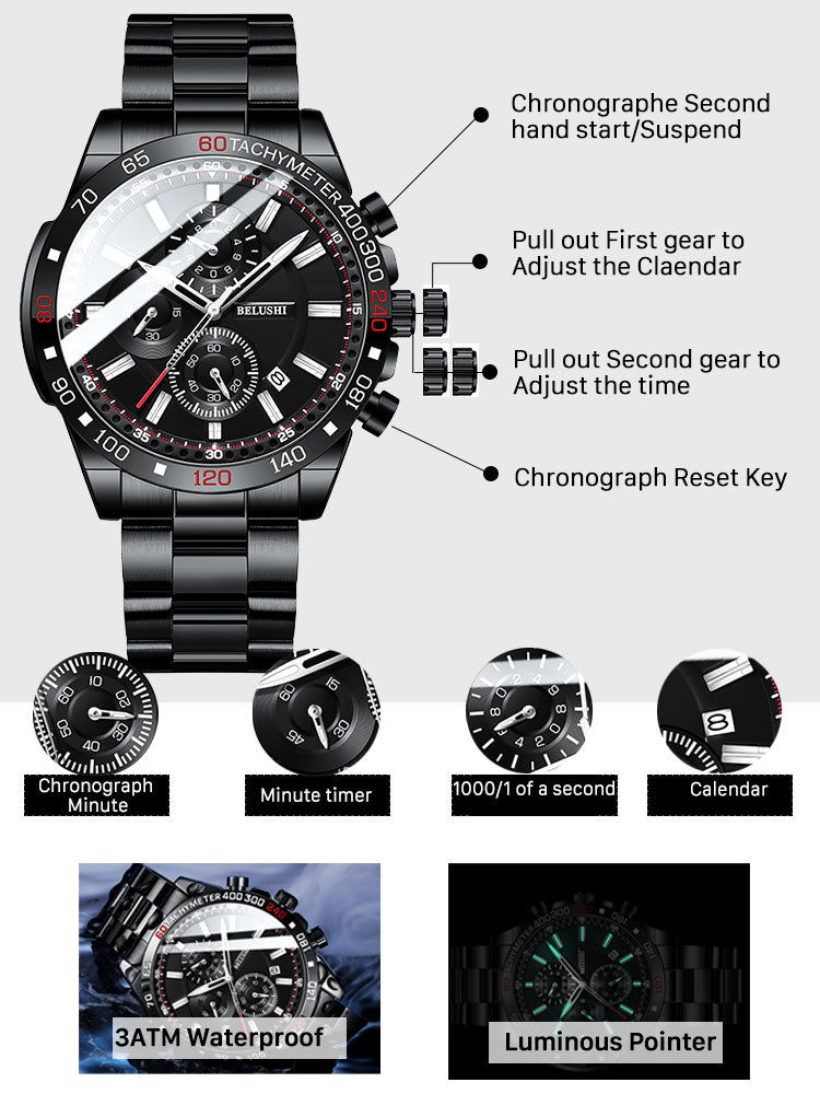 Men's Watches Luxury Watch for Men Waterproof Chronograph Quartz Military Watch Belushi Men'S Sports Watch Male Relojes