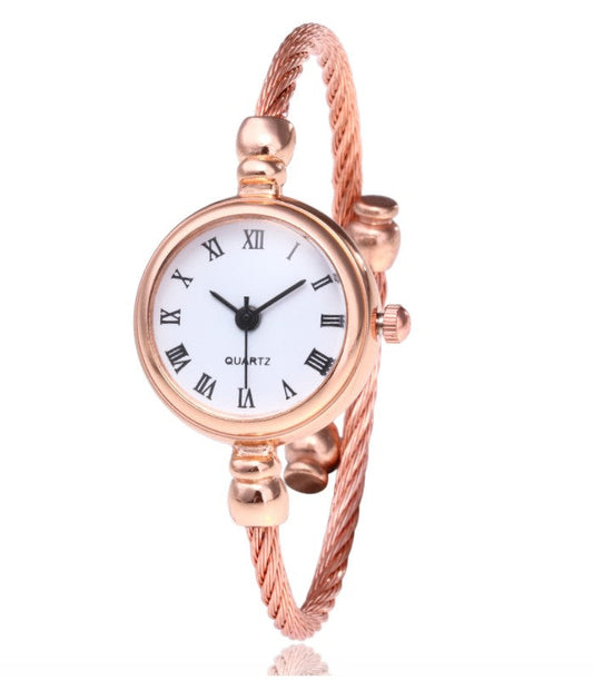 Women's Watches Bracelet Style Opening Simple Retro Art Fashion Watches Women's Fashion Quartz Watch Relogio Feminino Rose gold belt