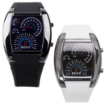 Men LED Light Speedometer with Calendar Sports Fan Dashboard Car Dial Meter Watch