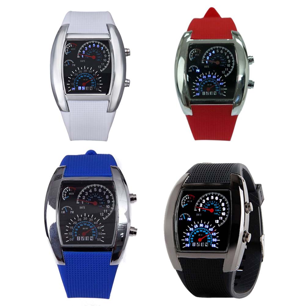 Men LED Light Speedometer with Calendar Sports Fan Dashboard Car Dial Meter Watch
