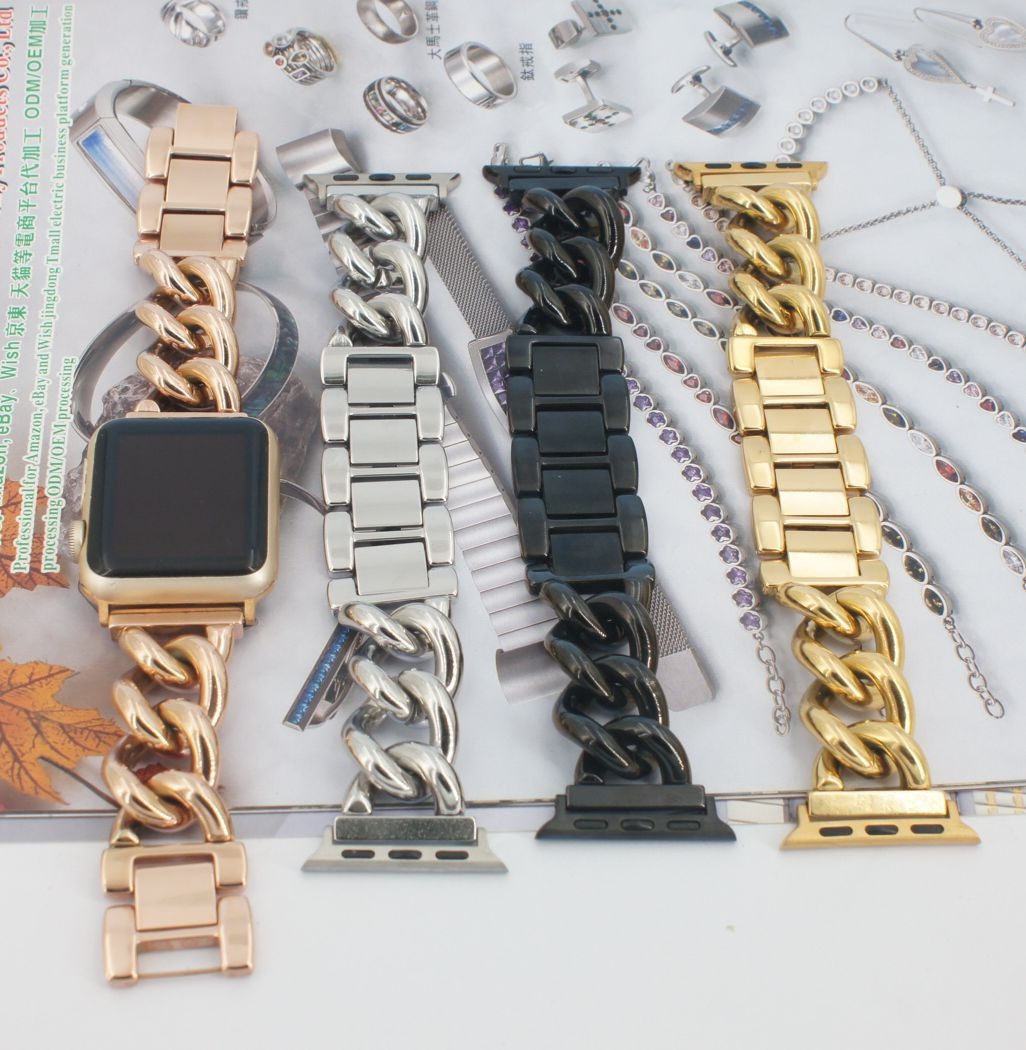 Suitable For Apple Watch Stainless Steel Strap Single Row Denim Chain Steel Band Metal Strap