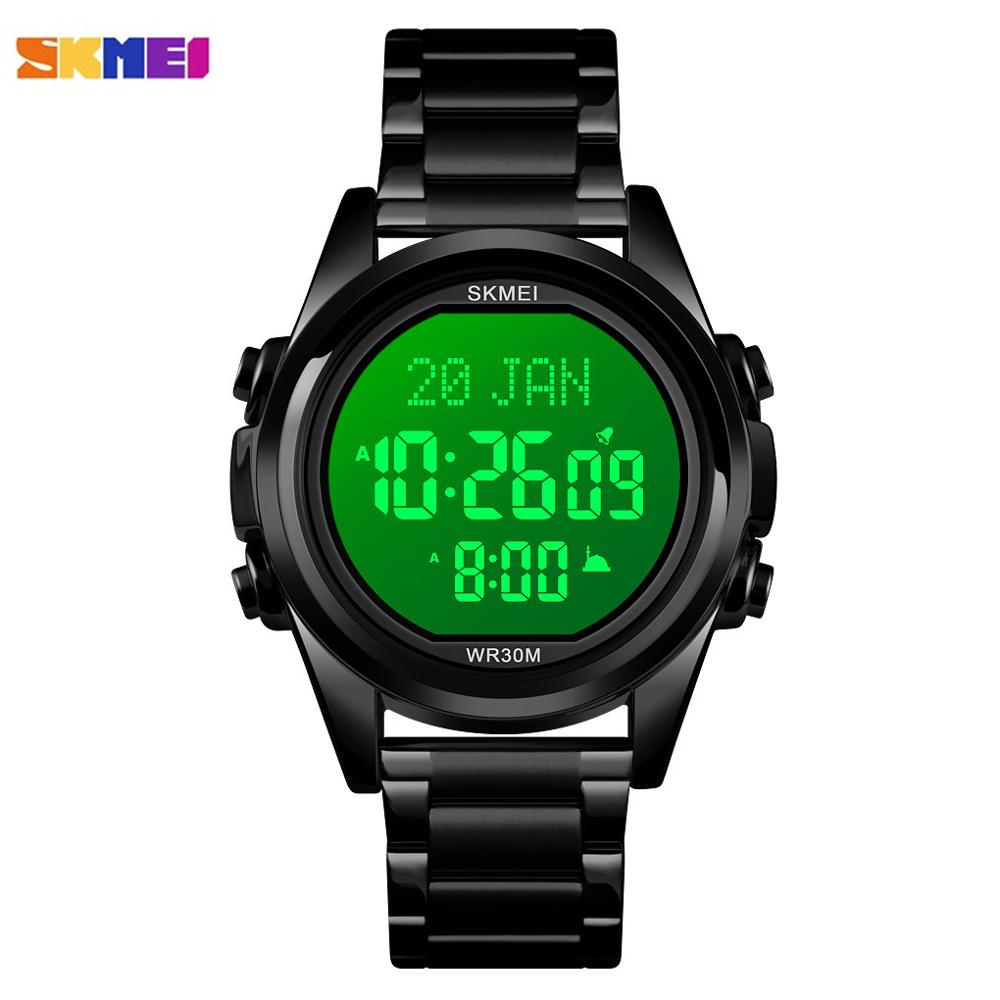 SKMEI  1667 Muslim Azan Clock Watch for Prayer with Qibla Compass Adhan Alarm Hijri Calendar Islamic Al Harameen Fajr Time Wristwatch