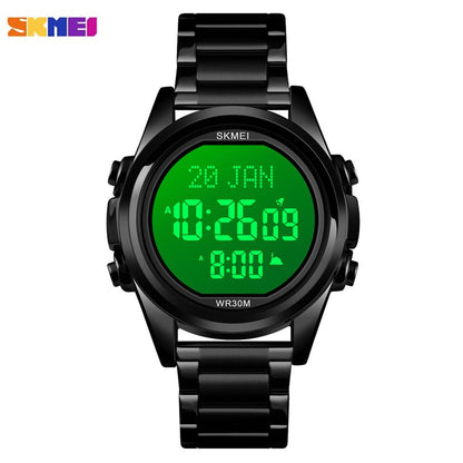 SKMEI  1667 Muslim Azan Clock Watch for Prayer with Qibla Compass Adhan Alarm Hijri Calendar Islamic Al Harameen Fajr Time Wristwatch