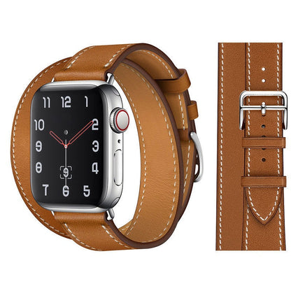 Suitable For Apple Iwatch8 Two-Color Double Loop Leather Strap Apple Watch 7 Contrast Leather Extended Wrist Strap