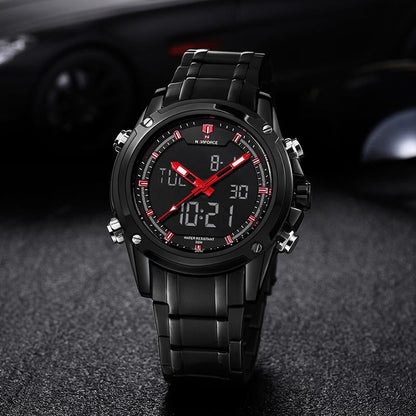 NAVIFORCE Men's LED Digital Stainless Steel Quartz Watch