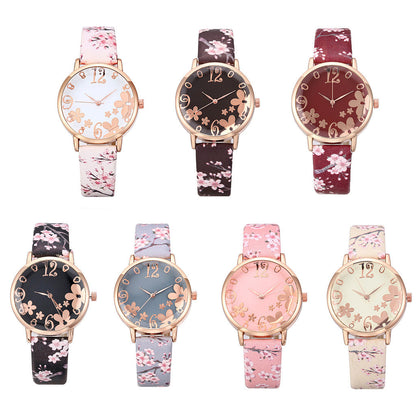 Wtch for women with embossed Colorful flowers small fresh printed belt Fashion Ladies Quartz Watch Exquisite Bracelet watch YE1