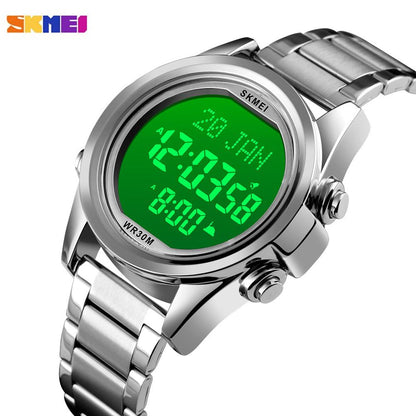 SKMEI  1667 Muslim Azan Clock Watch for Prayer with Qibla Compass Adhan Alarm Hijri Calendar Islamic Al Harameen Fajr Time Wristwatch