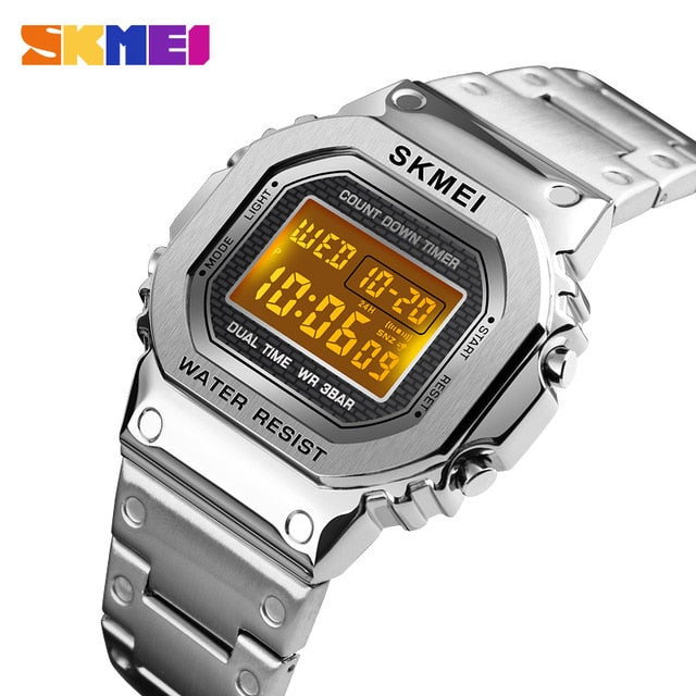 Skmei 1456 Men Digital Watch Stainless Steel Chronograph Countdown Wristwatch Shock LED Sprot Watch skmei montre homm