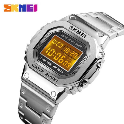 Skmei 1456 Men Digital Watch Stainless Steel Chronograph Countdown Wristwatch Shock LED Sprot Watch skmei montre homm