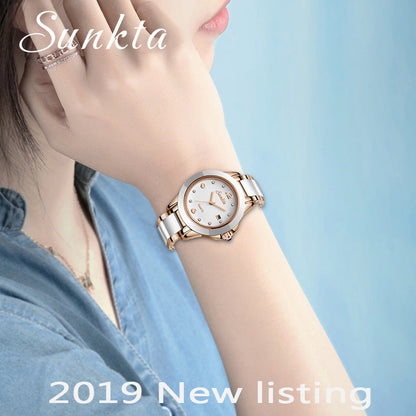 Sunkta Fashion Women's Watch Rose Gold Women's Watch Creative Waterproof Quartz Women's Watch