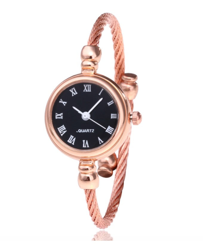 Women's Watches Bracelet Style Opening Simple Retro Art Fashion Watches Women's Fashion Quartz Watch Relogio Feminino Rose gold belt