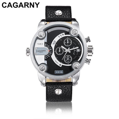 Cagarny Watches Men Luxury  Strap Quartz Dual Time Zone Sports Wristwatch