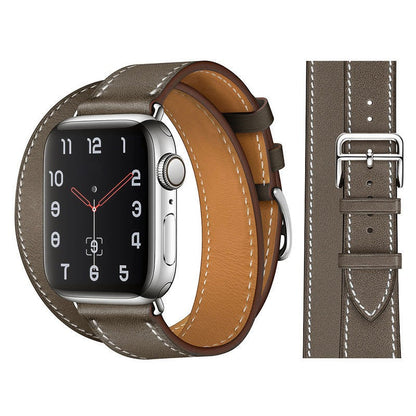 Suitable For Apple Iwatch8 Two-Color Double Loop Leather Strap Apple Watch 7 Contrast Leather Extended Wrist Strap