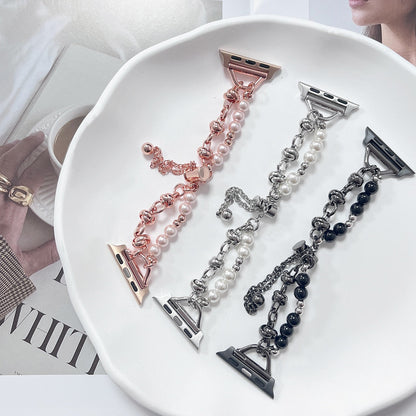 Applicable to Apple S8 Watch With Apple Watch Small Fragrant Pearl Stainless Steel Metal iwatch SE Watchband