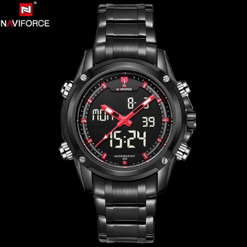NAVIFORCE Men's LED Digital Stainless Steel Quartz Watch