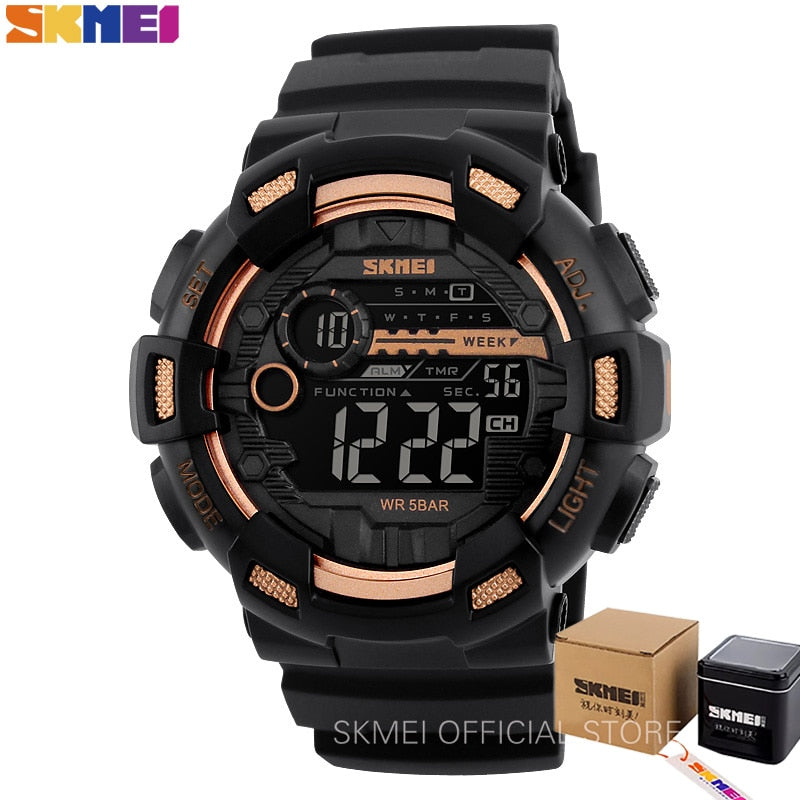 SKMEI  1243 Outdoor Sport Watch Men Multifunction 5Bar Waterproof PU Strap LED Display Watches Chrono Digital Watch reloj hombre