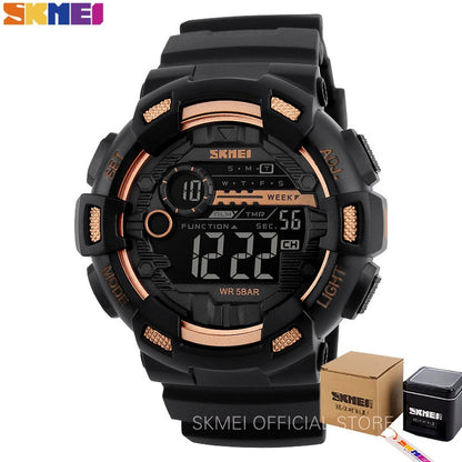 SKMEI  1243 Outdoor Sport Watch Men Multifunction 5Bar Waterproof PU Strap LED Display Watches Chrono Digital Watch reloj hombre