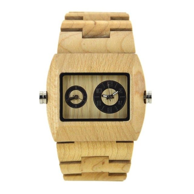 Men's Wood Watch New Quartz Wristwatches Simple Casual Wood Watches Dual Core 2 Display Business Watches