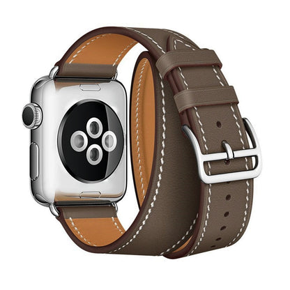 Suitable For Apple Iwatch8 Two-Color Double Loop Leather Strap Apple Watch 7 Contrast Leather Extended Wrist Strap