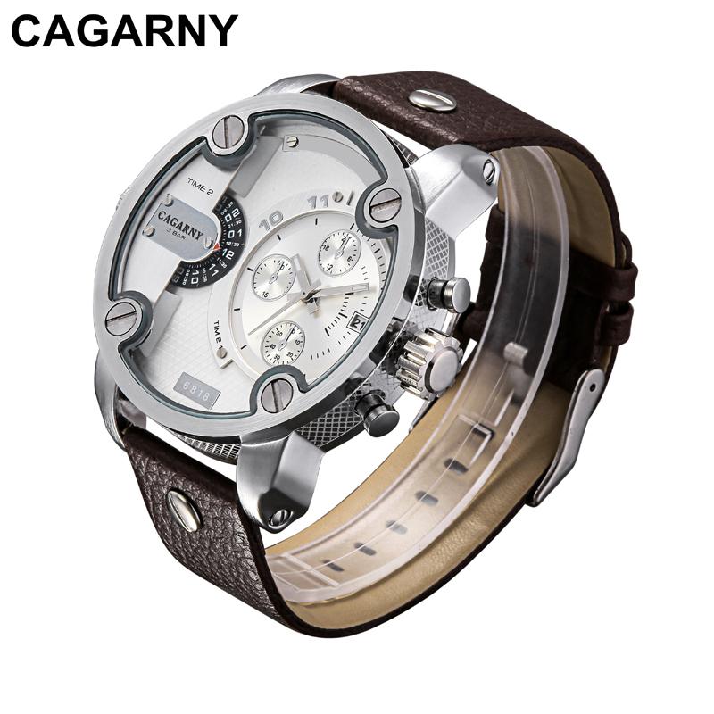 Cagarny Watches Men Luxury  Strap Quartz Dual Time Zone Sports Wristwatch