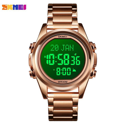 SKMEI  1667 Muslim Azan Clock Watch for Prayer with Qibla Compass Adhan Alarm Hijri Calendar Islamic Al Harameen Fajr Time Wristwatch