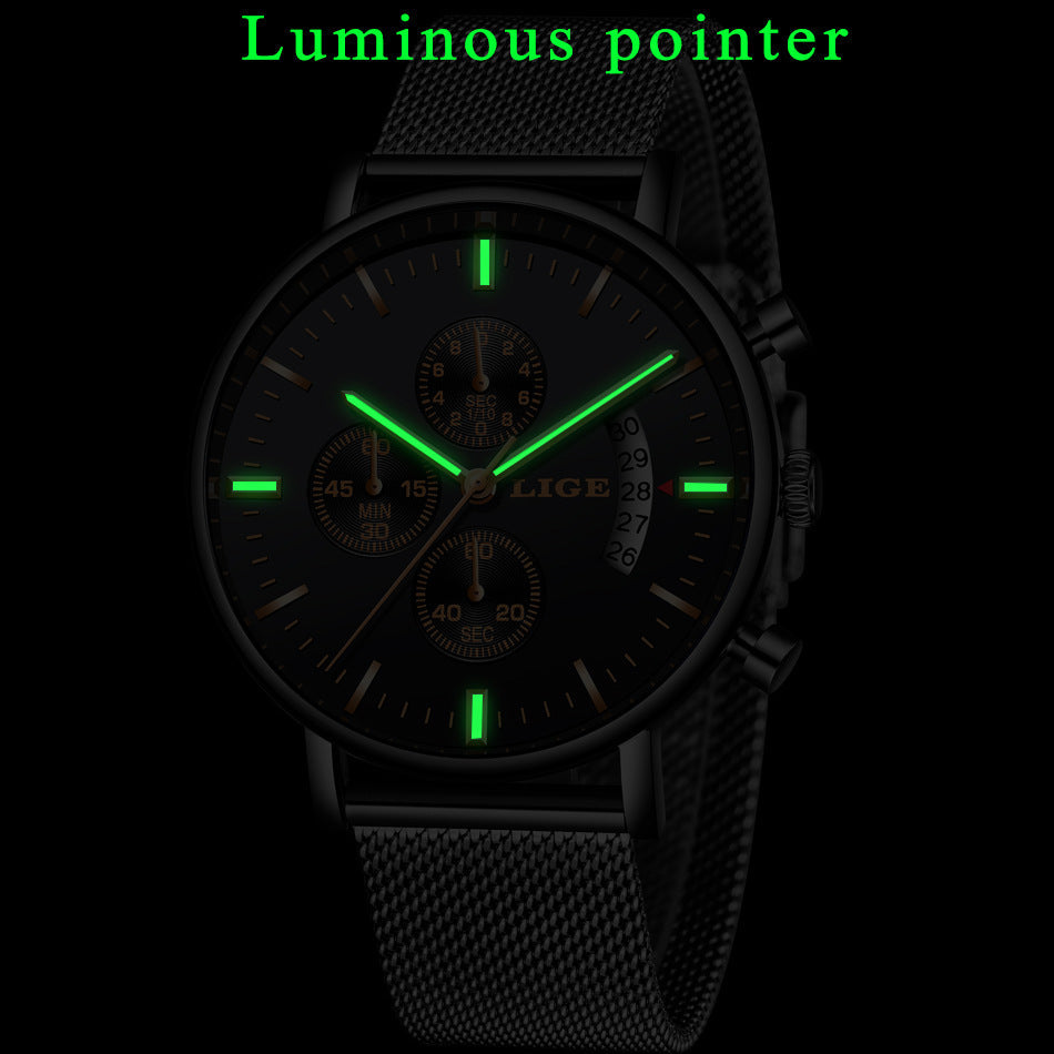 LIGE Fashion Mesh Strap Waterproof Men's Watch