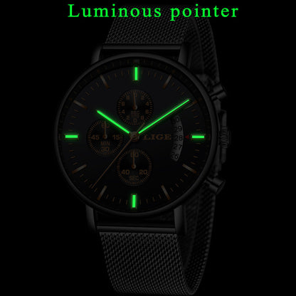 LIGE Fashion Mesh Strap Waterproof Men's Watch