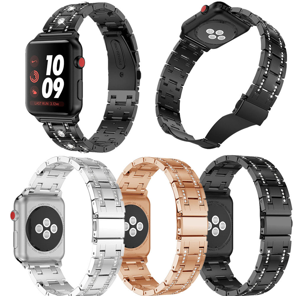 Glaring Diamond Stainless Steel Watchband Link Strap Bracelet Band For Apple Watch 38/42/40/44mm Series 1/2/3/4 Women/Girl