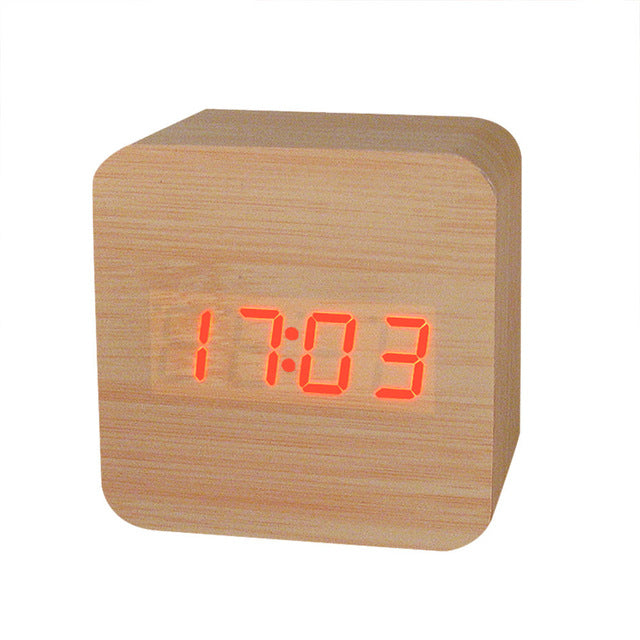MINI Wooden LED Alarm Clocks Temperature Electronic Clock Sounds Control Digital LED Display Desktop Calendar Table clock 1O18