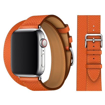 Suitable For Apple Iwatch8 Two-Color Double Loop Leather Strap Apple Watch 7 Contrast Leather Extended Wrist Strap