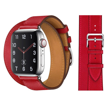 Suitable For Apple Iwatch8 Two-Color Double Loop Leather Strap Apple Watch 7 Contrast Leather Extended Wrist Strap