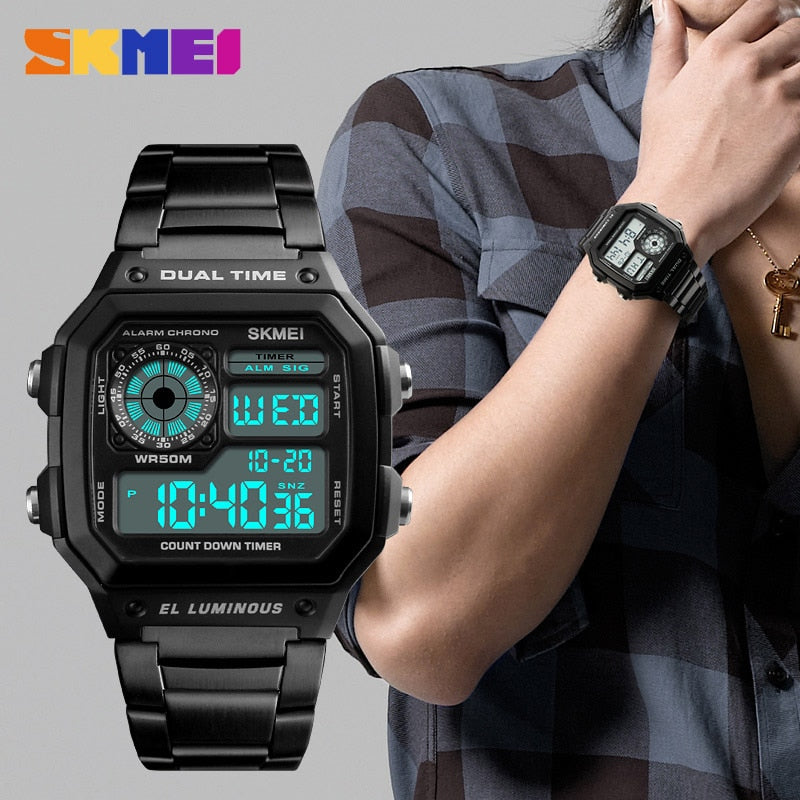 SKMEI 1335 Business Men Watches Waterproof Sport Watch Stainless Steel Digital Wristwatches Clock Relogio Masculino Erkek Kol Saati