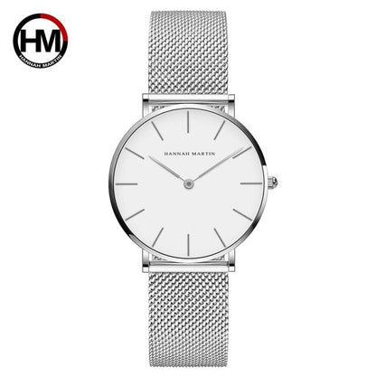 Japan Quartz Movement High Quality 36mm hannah Martin Women Stainless Steel Mesh Rose Gold Waterproof Ladies Watch